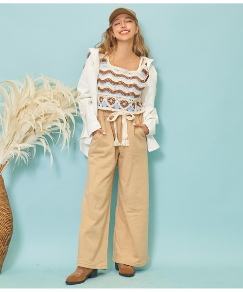 anap mimpi（アナップミンピ）の「フリンジベルト 裏毛 スウェット リラックス ワイド パンツ（スウェットパンツ・レディース・ダークグレー/ベージュ/グレー・FREE）」の18枚目の写真