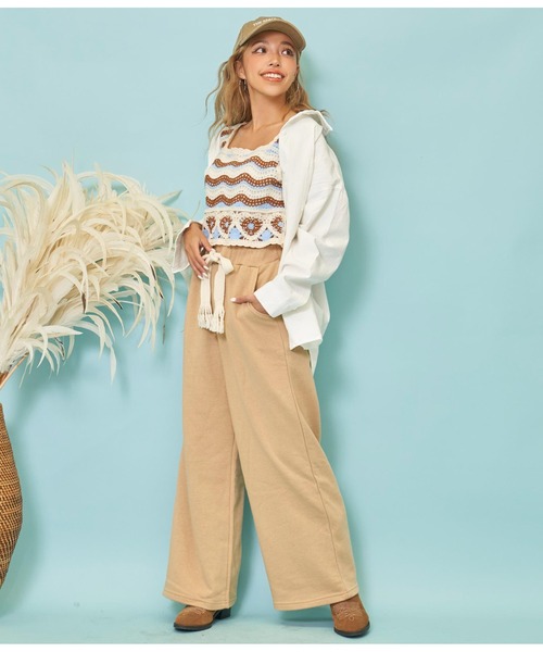 anap mimpi（アナップミンピ）の「フリンジベルト 裏毛 スウェット リラックス ワイド パンツ（スウェットパンツ・レディース・ダークグレー/ベージュ/グレー・FREE）」の15枚目の写真