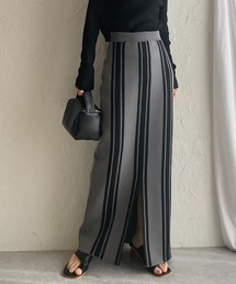 She's Closet（シーズクローゼット）の「前後2WAYストライプスリット入りハイウエストニットタイトロングスカート（スカート）」