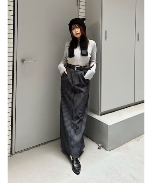 EVRIS（エヴリス）の「ストライプロングスカート（スカート・レディース・ブラック/グレー・MEDIUM/SMALL）」の6枚目の写真