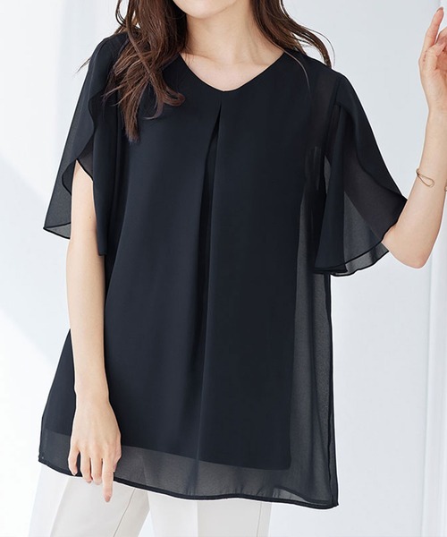 alotta(アロッタ)の「インナー付チューリップ袖チュニック(Tシャツ/カットソー・レディース・ホワイト/ピンク/グレイッシュベージュ/サックスブルー/ネイビー/ブラック/ブルー・M/5L/3L/LL/L/4L)」の5枚目の写真