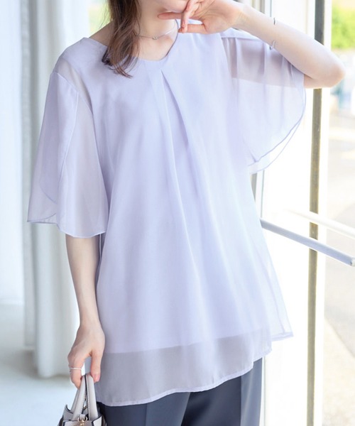 alotta(アロッタ)の「インナー付チューリップ袖チュニック(Tシャツ/カットソー・レディース・ホワイト/ピンク/グレイッシュベージュ/サックスブルー/ネイビー/ブラック/ブルー・M/5L/3L/LL/L/4L)」の6枚目の写真