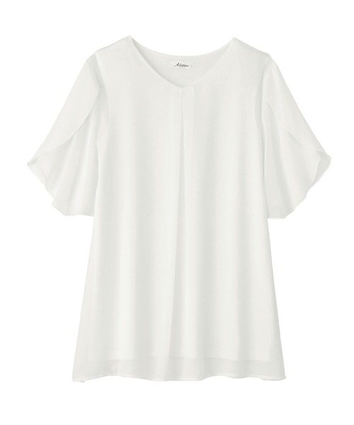 alotta(アロッタ)の「インナー付チューリップ袖チュニック(Tシャツ/カットソー・レディース・ホワイト/ピンク/グレイッシュベージュ/サックスブルー/ネイビー/ブラック/ブルー・M/5L/3L/LL/L/4L)」の15枚目の写真