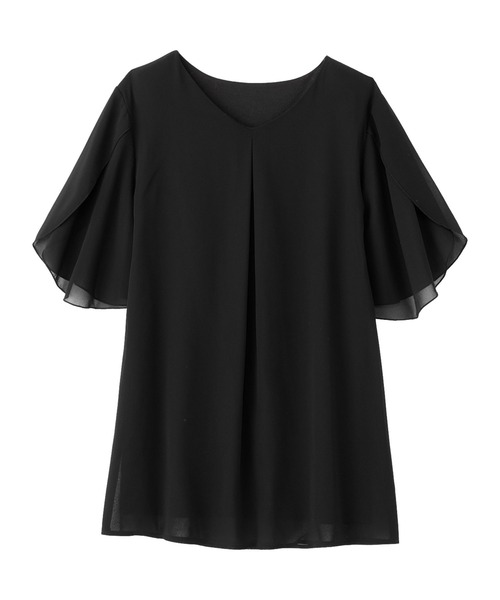 alotta(アロッタ)の「インナー付チューリップ袖チュニック(Tシャツ/カットソー・レディース・ホワイト/ピンク/グレイッシュベージュ/サックスブルー/ネイビー/ブラック/ブルー・M/5L/3L/LL/L/4L)」の8枚目の写真