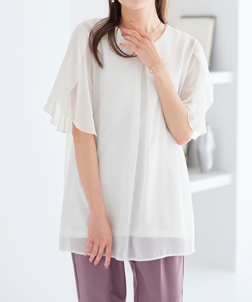 alotta(アロッタ)の「インナー付チューリップ袖チュニック(Tシャツ/カットソー・レディース・ホワイト/ピンク/グレイッシュベージュ/サックスブルー/ネイビー/ブラック/ブルー・M/5L/3L/LL/L/4L)」の21枚目の写真