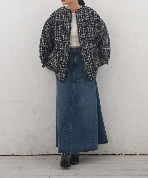 AKTE（アクテ）の「ツイードミドルジャケット（ノーカラージャケット・レディース・ブルー系/ブラック系・FREE）」の16枚目の写真