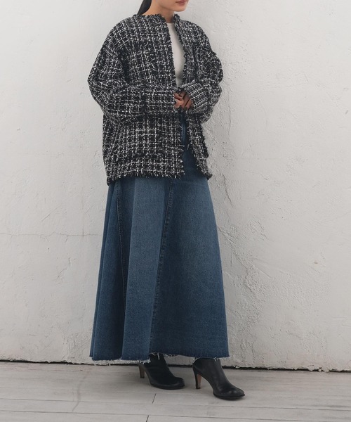 AKTE（アクテ）の「ツイードミドルジャケット（ノーカラージャケット