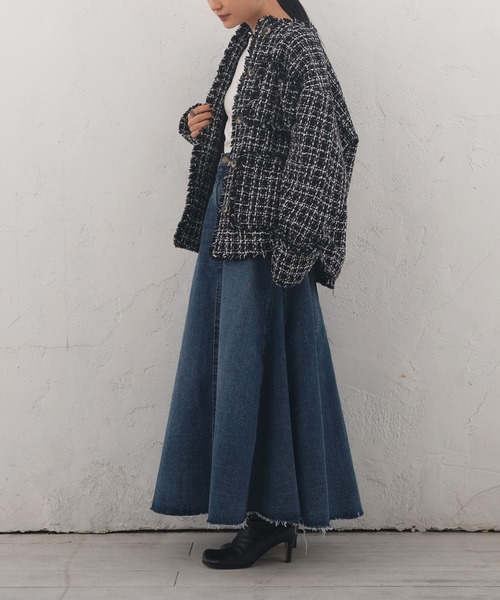 AKTE（アクテ）の「ツイードミドルジャケット（ノーカラージャケット