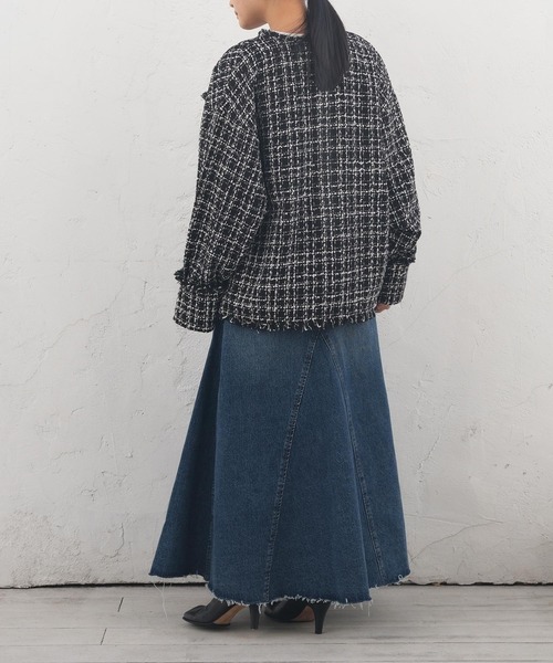 AKTE（アクテ）の「ツイードミドルジャケット（ノーカラージャケット・レディース・ブルー系/ブラック系・FREE）」の20枚目の写真