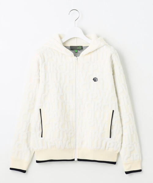 【WOMEN】【防風/蓄熱】総ロゴ ニット フーデッド ブルゾン