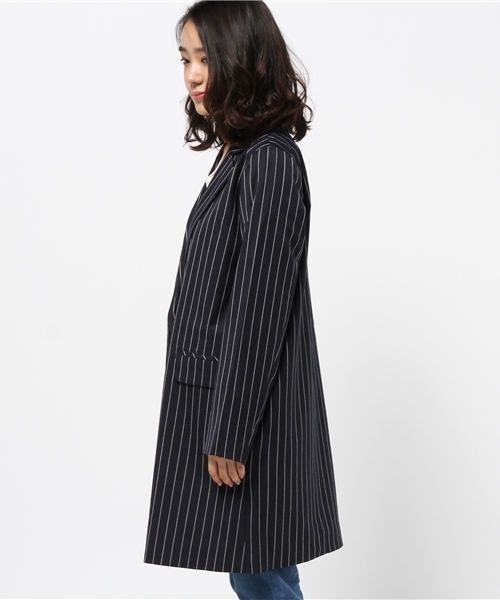 one after another NICE CLAUP（ワンアフターアナザーナイスクラップ）の「【ナイスクラップ】ストライプチェスターコート（チェスターコート・レディース・ネイビー/グレー・FREE）」の4枚目の写真