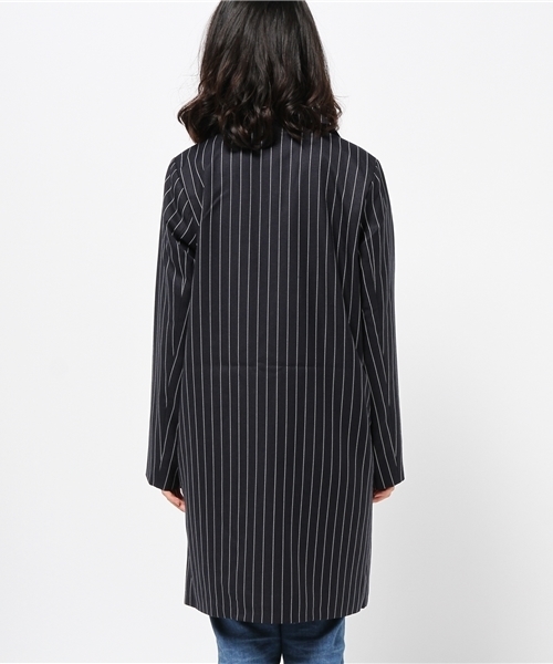 one after another NICE CLAUP（ワンアフターアナザーナイスクラップ）の「【ナイスクラップ】ストライプチェスターコート（チェスターコート・レディース・ネイビー/グレー・FREE）」の5枚目の写真