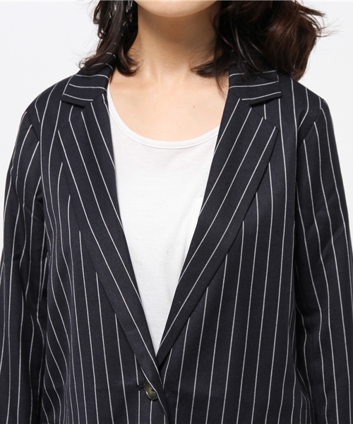 one after another NICE CLAUP（ワンアフターアナザーナイスクラップ）の「【ナイスクラップ】ストライプチェスターコート（チェスターコート・レディース・ネイビー/グレー・FREE）」の7枚目の写真