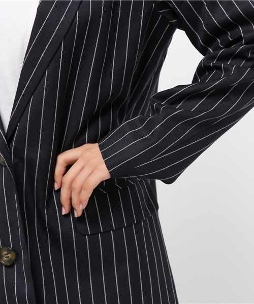 one after another NICE CLAUP（ワンアフターアナザーナイスクラップ）の「【ナイスクラップ】ストライプチェスターコート（チェスターコート・レディース・ネイビー/グレー・FREE）」の8枚目の写真