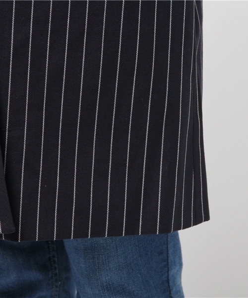 one after another NICE CLAUP（ワンアフターアナザーナイスクラップ）の「【ナイスクラップ】ストライプチェスターコート（チェスターコート・レディース・ネイビー/グレー・FREE）」の10枚目の写真