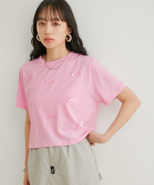 VIS(ビス)の「【WEB限定】リボンモチーフTシャツ(Tシャツ/カットソー・レディース・ピンク/ホワイト系その他/ブラック系その他・FREE)」の8枚目の写真