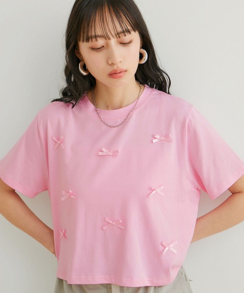 VIS(ビス)の「【WEB限定】リボンモチーフTシャツ(Tシャツ/カットソー・レディース・ピンク/ホワイト系その他/ブラック系その他・FREE)」の7枚目の写真