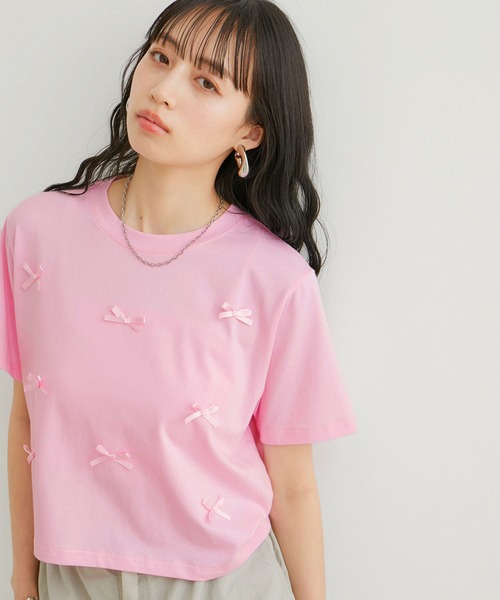 VIS(ビス)の「【WEB限定】リボンモチーフTシャツ(Tシャツ/カットソー・レディース・ピンク/ホワイト系その他/ブラック系その他・FREE)」の6枚目の写真
