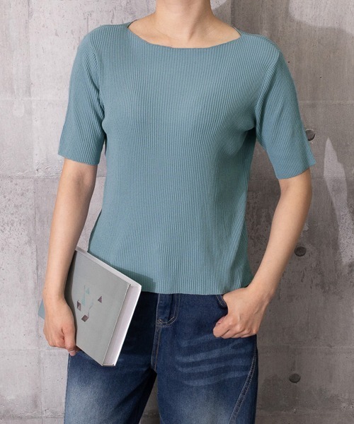 Miniministore(ミニミニストア)の「サマーニット ボートネック 着やせ(ニット/セーター・レディース・ブルー/イエロー/ブラック/ホワイト/グリーン/ピンク・FREE)」の19枚目の写真