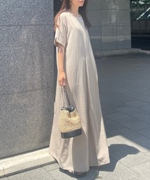 リネンタッチフロントタックマキシワンピース