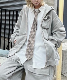 XU | ストリートファッション XU エックスユー pocket cargo zip hoodie ポケットカーゴジップフーディー ピグメントパーカー ジップパーカー オーバーサイズ 長袖パーカー 長袖フーディー 羽織り 韓国ファッション Y2Kファッション(パーカー)