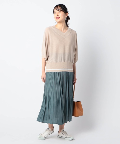 Grand PARK（グランドパーク）の「ライン入りVネックサマーニット（ニット/セーター・レディース・ブルー/グレー/レッド系/ライトベージュ・FREE）」の18枚目の写真