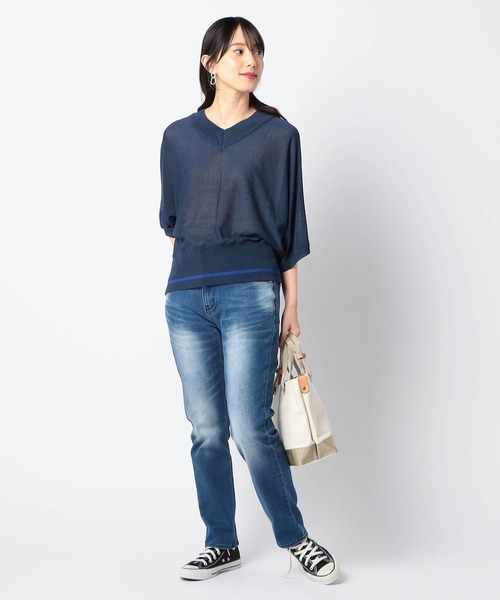 Grand PARK（グランドパーク）の「ライン入りVネックサマーニット（ニット/セーター・レディース・ブルー/グレー/レッド系/ライトベージュ・FREE）」の6枚目の写真