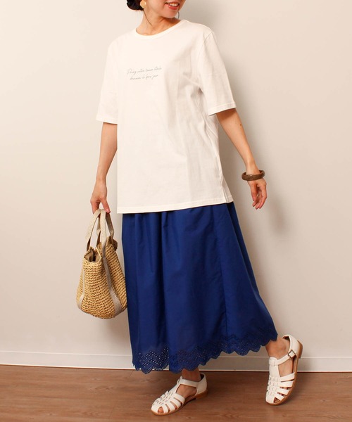 MB mint breeze(エムビーミントブリーズ)の「【L~5L 大きいサイズ】コットン ロゴ プリント Tシャツ(Tシャツ/カットソー・レディース・グリーン/ネイビー/オフホワイト・LL/4L/3L/5L/L)」の8枚目の写真