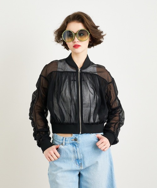 ANNA SUI NYC（アナ スイ エヌ ワイ シー）の「ANNA SUI NYC チュールギャザーショートブルゾン（ブルゾン・レディース・ブラック/ホワイト/ブルー・FREE）」の6枚目の写真