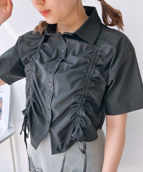 AS KNOW AS plus（アズノゥアズプラス）の「◎ダブル シャーリングリボン半袖シャツ（シャツ/ブラウス・レディース・ブラック/オフホワイト/ブルー/ブルー系その他・FREE）」の12枚目の写真