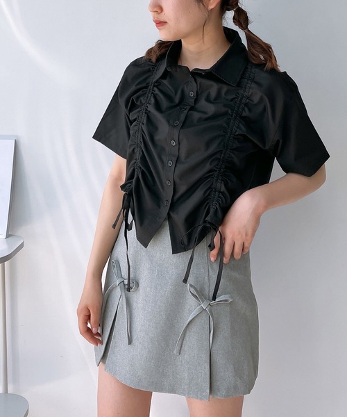 AS KNOW AS plus（アズノゥアズプラス）の「◎ダブル シャーリングリボン半袖シャツ（シャツ/ブラウス・レディース・ブラック/オフホワイト/ブルー/ブルー系その他・FREE）」の14枚目の写真