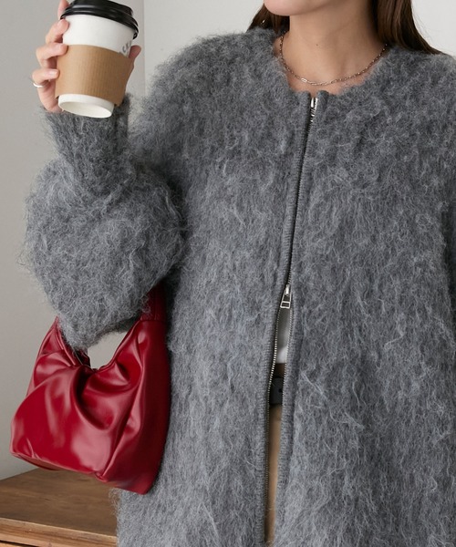 BONLECILL(ボンルシール)の「キャンディシャギーダブルジップボリュームスリーブニットジャケット/カーディガン(カーディガン/ボレロ・レディース・アイボリー/チャコールグレー/ラベンダー/オレンジ・FREE)」の10枚目の写真