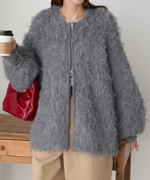 BONLECILL(ボンルシール)の「キャンディシャギーダブルジップボリュームスリーブニットジャケット/カーディガン(カーディガン/ボレロ・レディース・アイボリー/チャコールグレー/ラベンダー/オレンジ・FREE)」の15枚目の写真