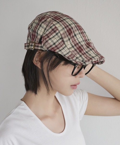 UNE MANSION(ユヌマンション)の「ビンテージユニークチェックハンチングキャップ(ハンチング/ベレー帽・レディース・レッド/ベージュ/ネイビー・ONE SIZE)」の1枚目の写真