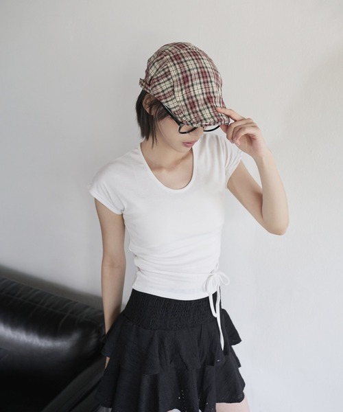 UNE MANSION(ユヌマンション)の「ビンテージユニークチェックハンチングキャップ(ハンチング/ベレー帽・レディース・レッド/ベージュ/ネイビー・ONE SIZE)」の5枚目の写真