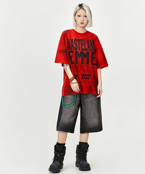 Ressaca（レサーカ）の「オーバーサイズ ラインストーンレターロゴプリントTシャツ（Tシャツ/カットソー・メンズ・ブラック/レッド・M/L/XL/XXL）」の9枚目の写真