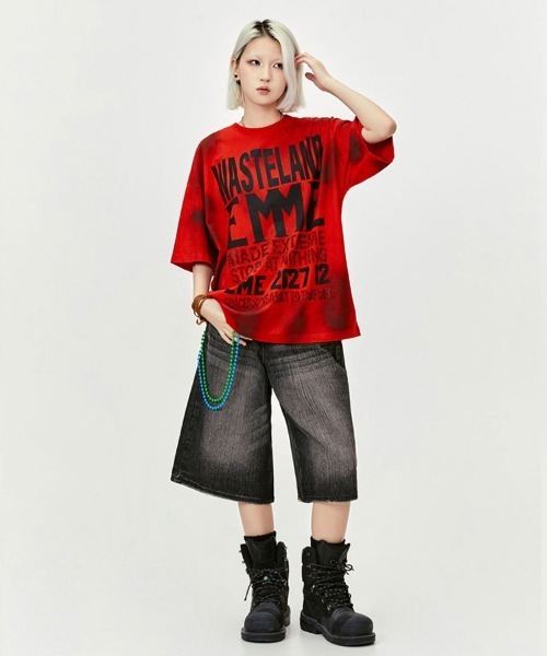 Ressaca（レサーカ）の「オーバーサイズ ラインストーンレターロゴプリントTシャツ（Tシャツ/カットソー・メンズ・ブラック/レッド・M/L/XL/XXL）」の10枚目の写真