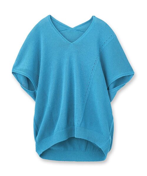 INDIVI（インディヴィ）の「◆【洗える／サマーニット】無縫製ペーパーヤーンアシメ編地ニット（ニット/セーター・レディース・ブルー/ブラック/ホワイト/ライトグレー/マスタード・05/13/15 /19/38/34）」の6枚目の写真