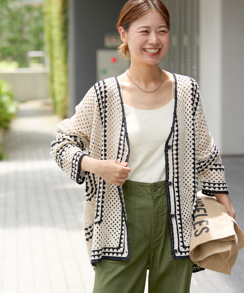 JOURNAL STANDARD relume（ジャーナルスタンダード　レリューム）の「《追加7》クロシェラインVネックカーディガン（カーディガン/ボレロ・レディース・ベージュ・FREE）」の7枚目の写真