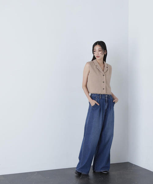 NATURAL BEAUTY BASIC（ナチュラルビューティーベーシック）の「◇タックワイドデニムパンツ（デニムパンツ・レディース・ブラック/ダークブルー・SMALL/MEDIUM）」の12枚目の写真