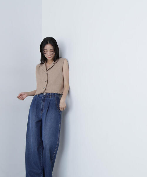 NATURAL BEAUTY BASIC（ナチュラルビューティーベーシック）の「◇タックワイドデニムパンツ（デニムパンツ・レディース・ブラック/ダークブルー・SMALL/MEDIUM）」の13枚目の写真