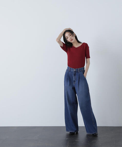 NATURAL BEAUTY BASIC（ナチュラルビューティーベーシック）の「◇タックワイドデニムパンツ（デニムパンツ・レディース・ブラック/ダークブルー・SMALL/MEDIUM）」の15枚目の写真