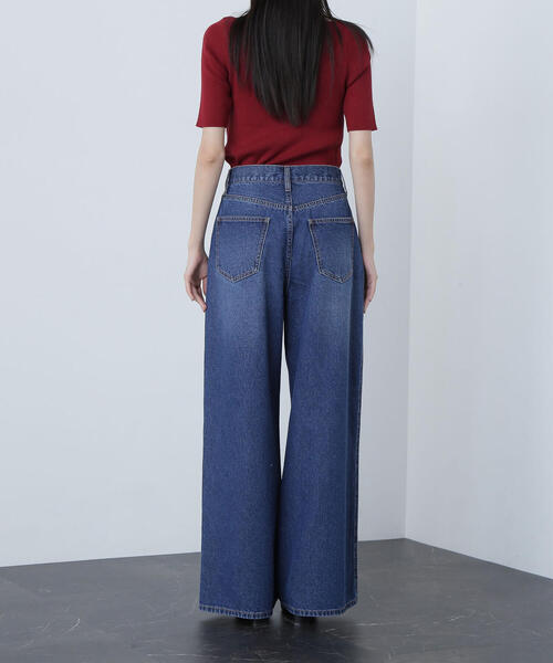 NATURAL BEAUTY BASIC（ナチュラルビューティーベーシック）の「◇タックワイドデニムパンツ（デニムパンツ・レディース・ブラック/ダークブルー・SMALL/MEDIUM）」の17枚目の写真