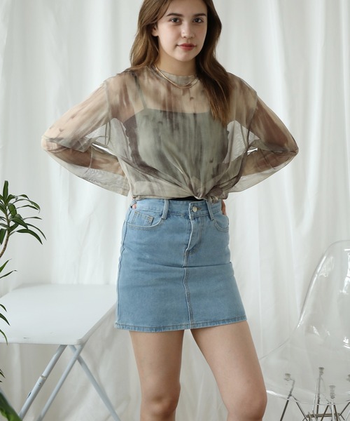 HOOK(フック)の「【HOOK】for girls 抽象総柄プリントメッシュモックネック長袖トップス (SS)(Tシャツ/カットソー・レディース・ベージュ/ネイビー・FREE)」の11枚目の写真