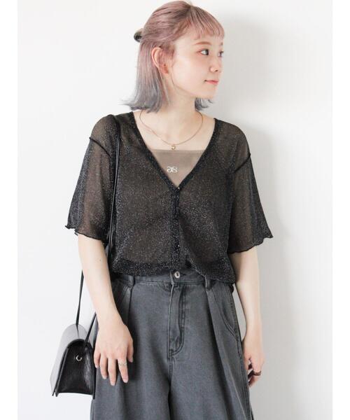 ehka sopo（エヘカソポ）の「ラメシアーVネックカーディガン（カーディガン/ボレロ・レディース・ブラック/キナリ/ピンク/ブルー・F）」の9枚目の写真