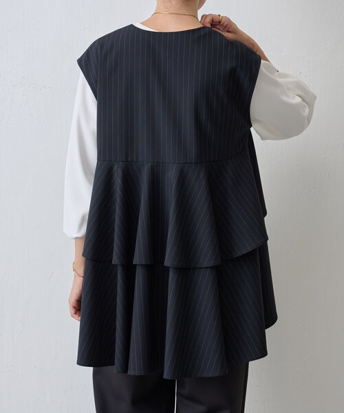 LIVETART（リヴェタート）の「《LIVETART》ストライプフリルチュニック（シャツ/ブラウス・レディース・ネイビー・FREE）」の4枚目の写真