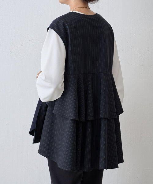 LIVETART（リヴェタート）の「《LIVETART》ストライプフリルチュニック（シャツ/ブラウス・レディース・ネイビー・FREE）」の5枚目の写真