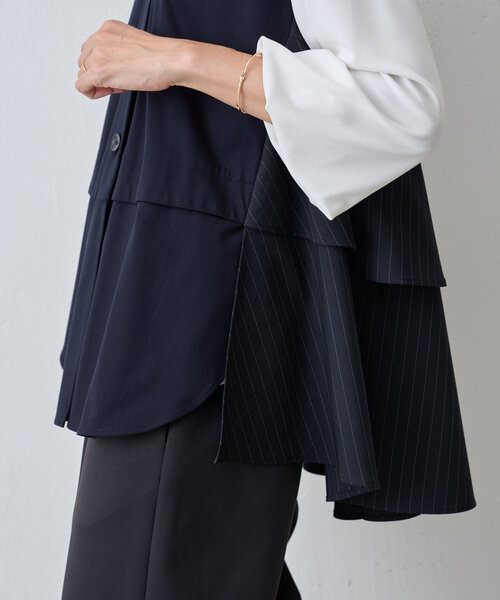 LIVETART（リヴェタート）の「《LIVETART》ストライプフリルチュニック（シャツ/ブラウス・レディース・ネイビー・FREE）」の7枚目の写真