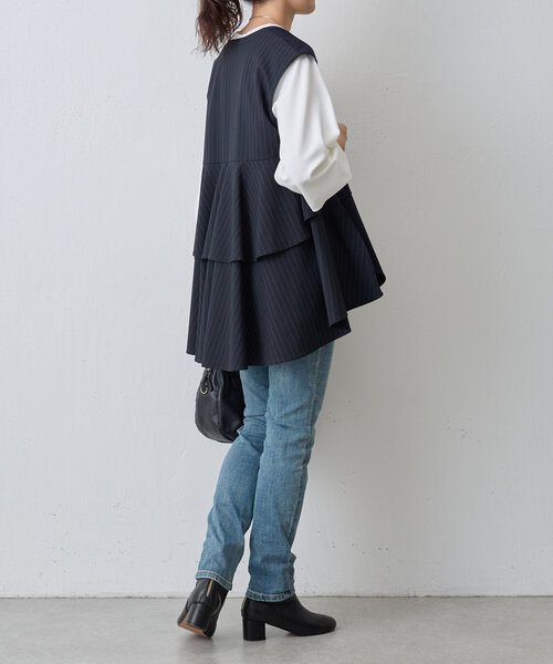 LIVETART（リヴェタート）の「《LIVETART》ストライプフリルチュニック（シャツ/ブラウス・レディース・ネイビー・FREE）」の13枚目の写真