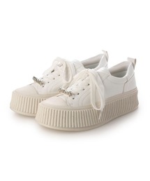 ビジュー付き厚底レースアップスニーカー